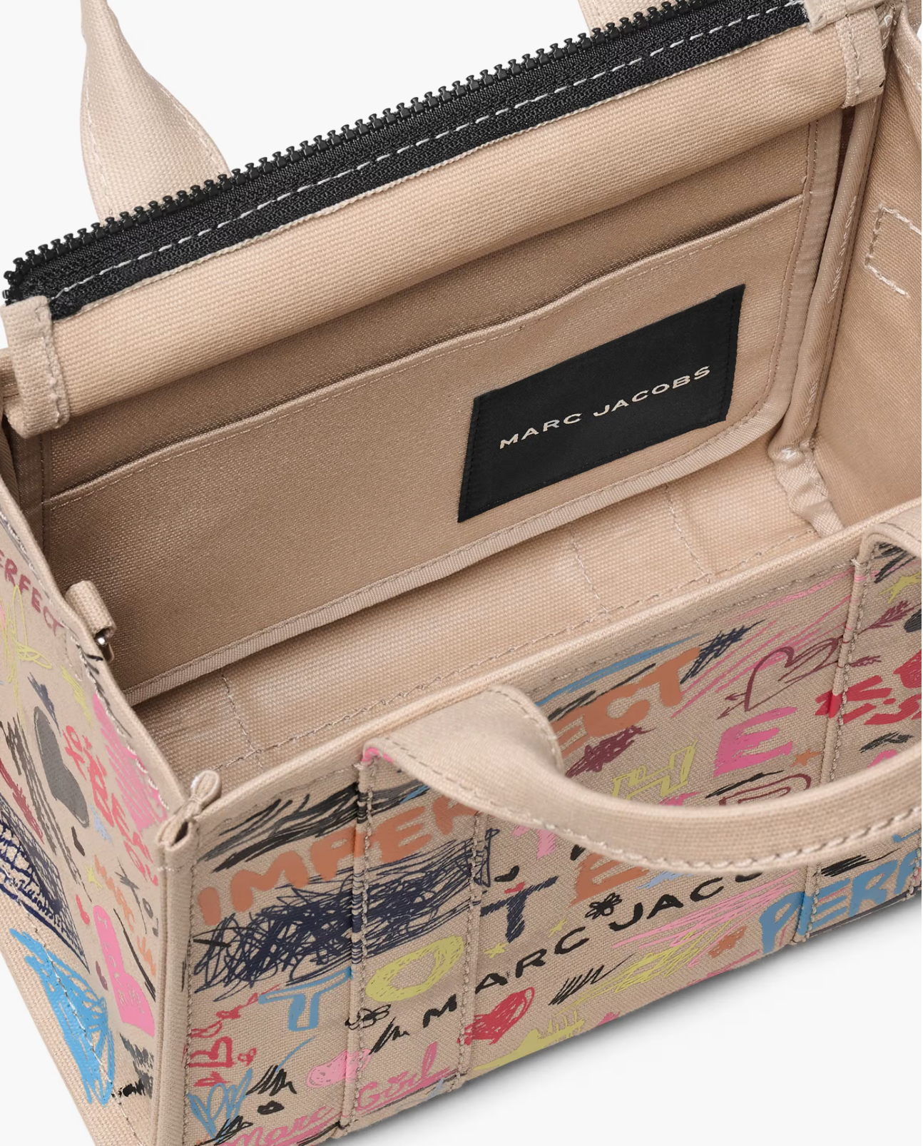 Marc Jacobs The Punk Scribble Canvas Small Tote Bag-Beige Multi