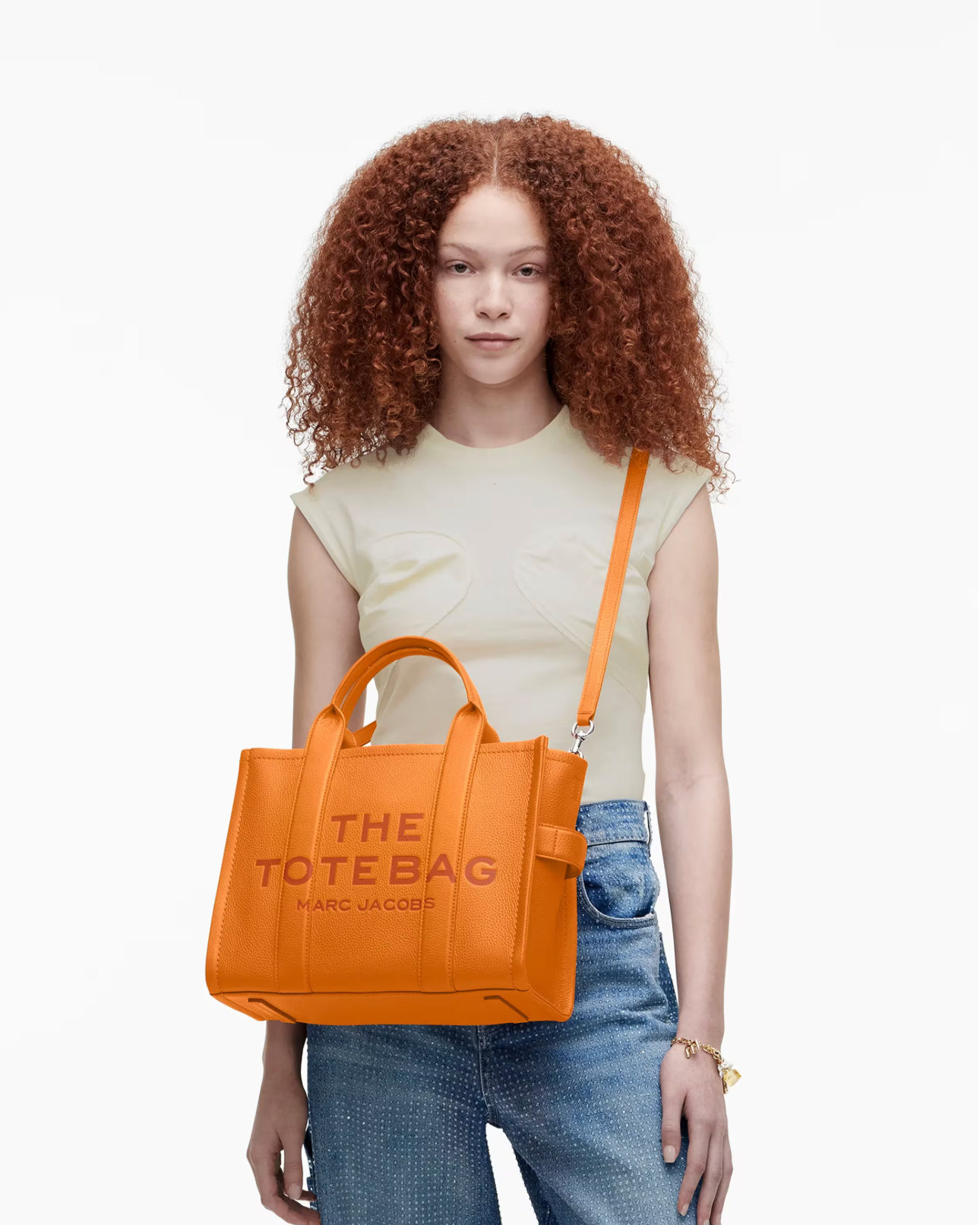 Marc Jacobs Leather Medium Tote Bag-Tangerine