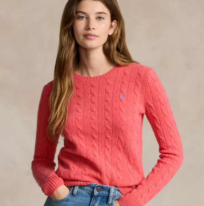 Polo Ralph Lauren Cable-Knit Wool-Cashmere Sweater Rosette Heater