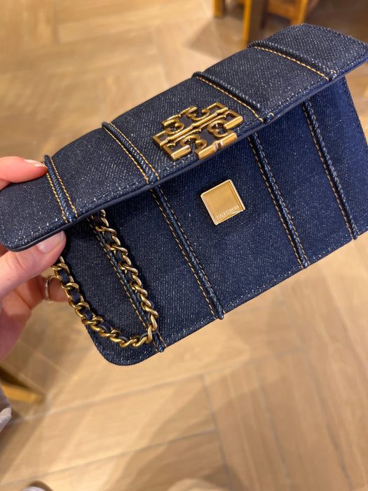 Tory Burch Britten Denim Wristlet Crossbody