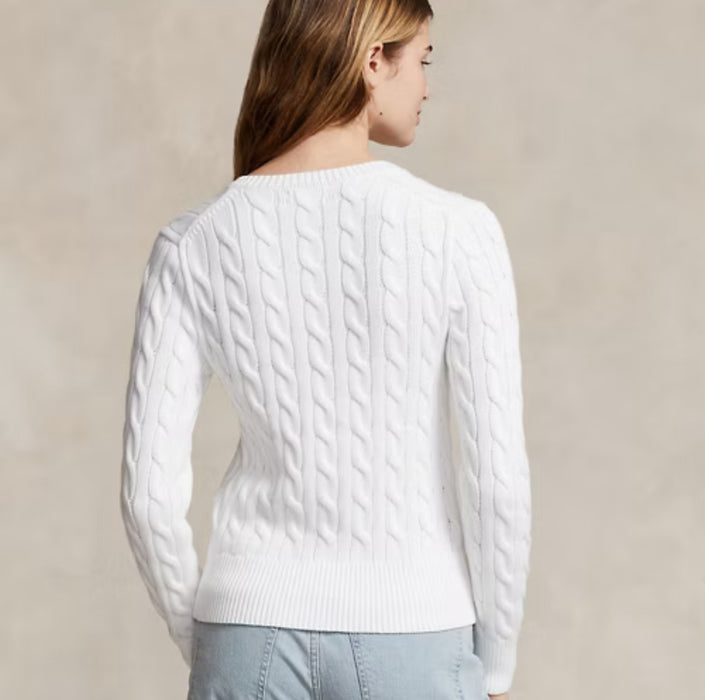 Polo Ralph Lauren Cable-Knit Cotton Crewneck Cardigan White