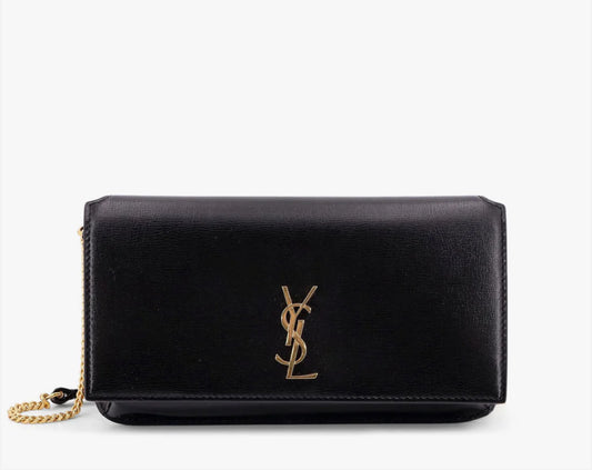 YSL Cassandre Phone Holder in Smooth Leather Black