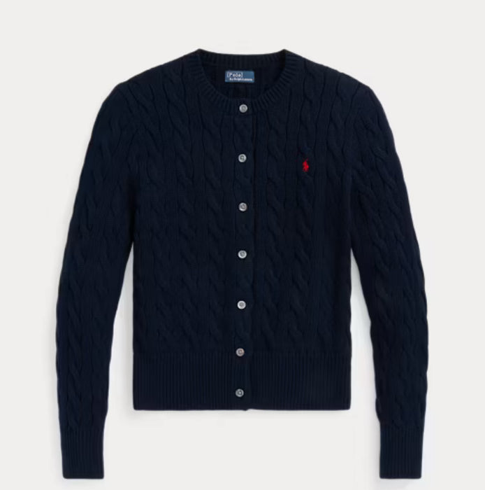 Polo Ralph Lauren Cable-Knit Cotton Crewneck Cardigan Navy