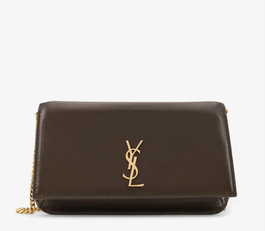 YSL Cassandre Phone Holder in Smooth Leather Brown