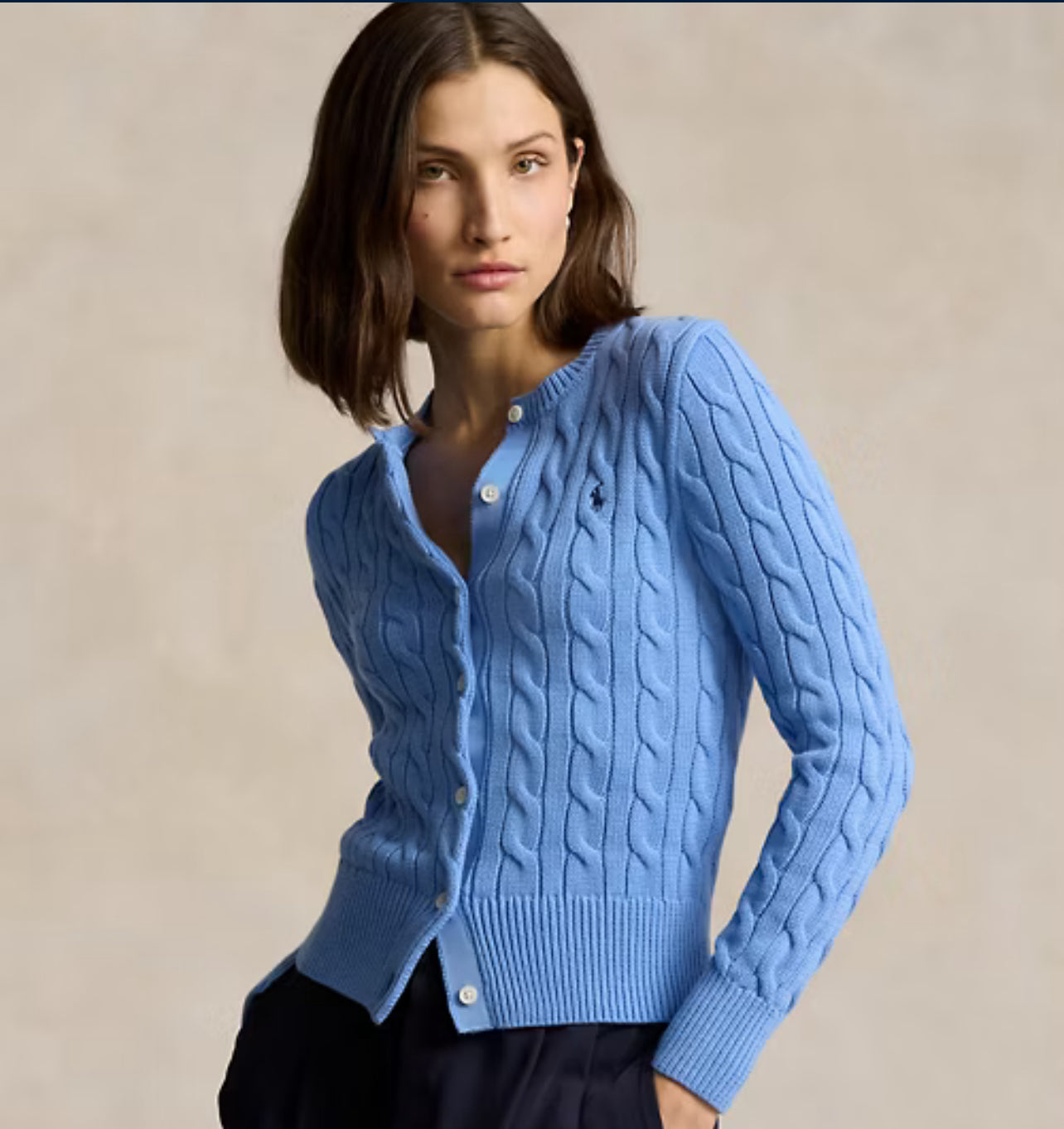 Polo Ralph Lauren Cable-Knit Cotton Crewneck Cardigan Blue