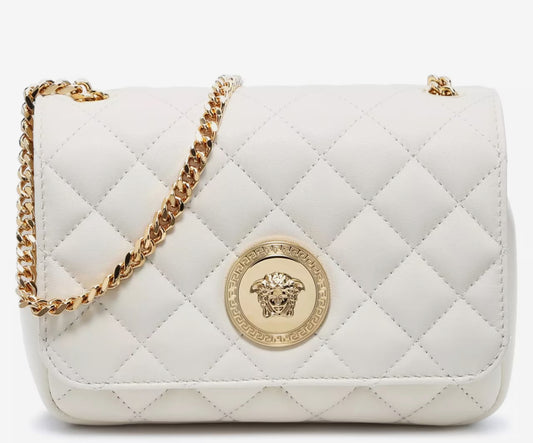 Versace Quilted Leather Crossbody Bag White