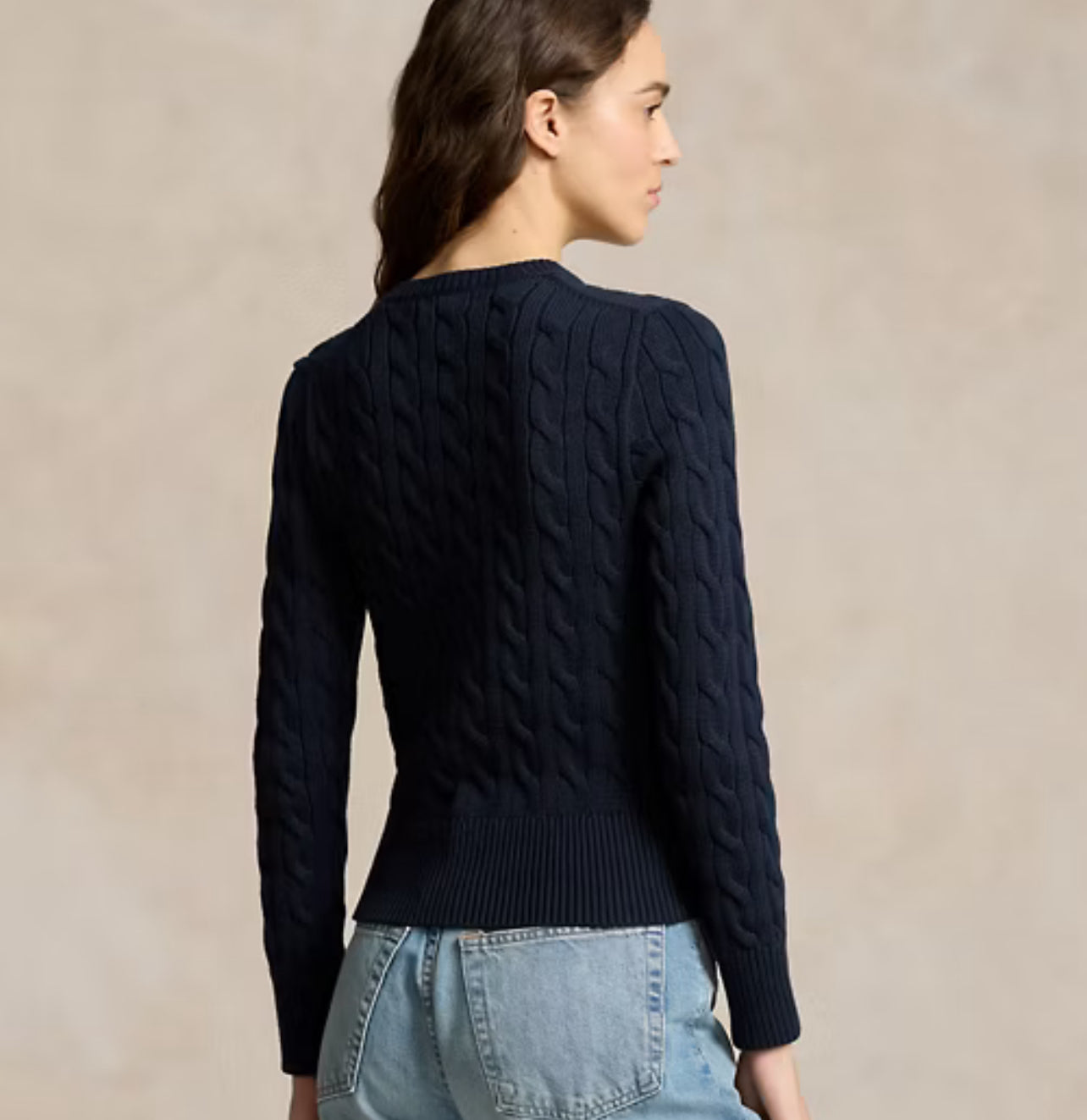 Polo Ralph Lauren Cable-Knit Cotton Crewneck Cardigan Navy