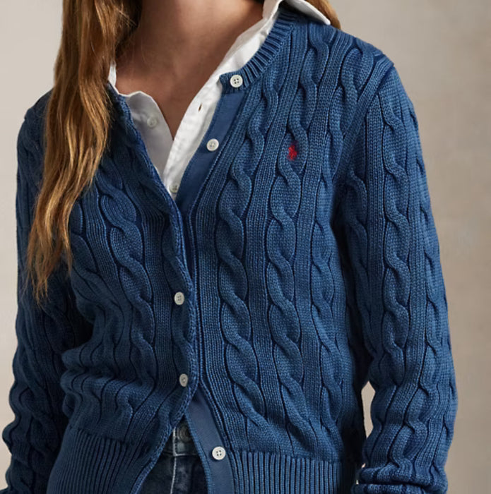 Polo Ralph Lauren Cable-Knit Cotton Crewneck Cardigan Indigo