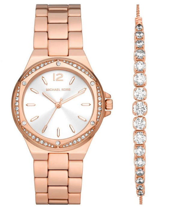 Michael Kors Rose Gold Tone Stainless Steel Watch Sterling Bracelet Set Mk1053