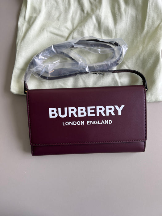 Burberry Mahogany Red Leather Hazelmere Wallet On Strap Bag