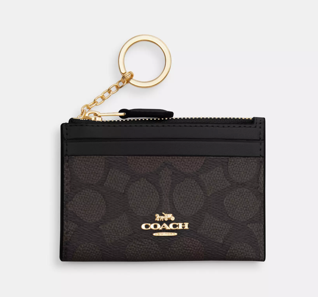 Coach Mini Skinny Id Case In Signature Canvas - Walnut/Black