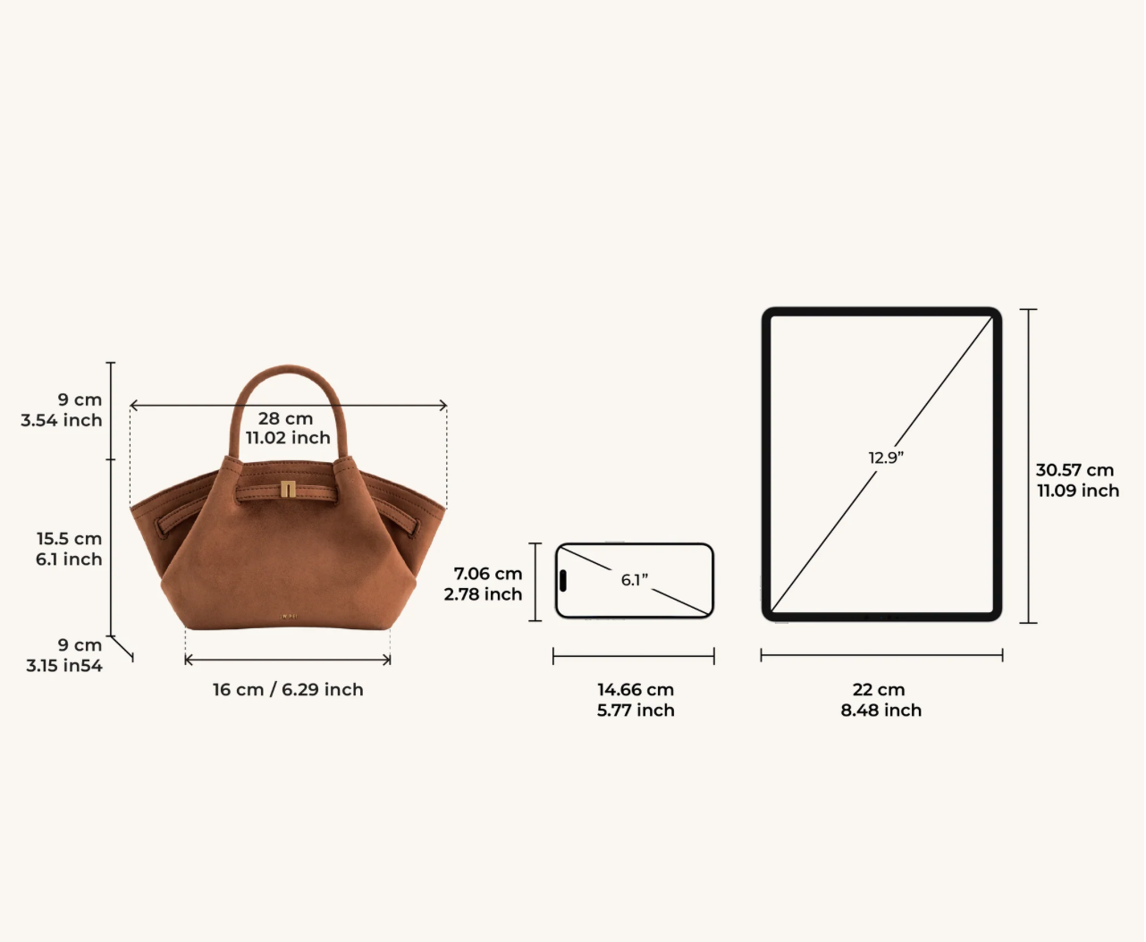 JW PEI Hana Mini Faux Suede Tote Bag - Brown (Ön Sipariş)