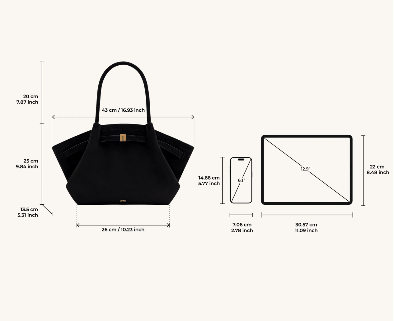 JW PEI Hana Medium Faux Suede Tote Bag - Black