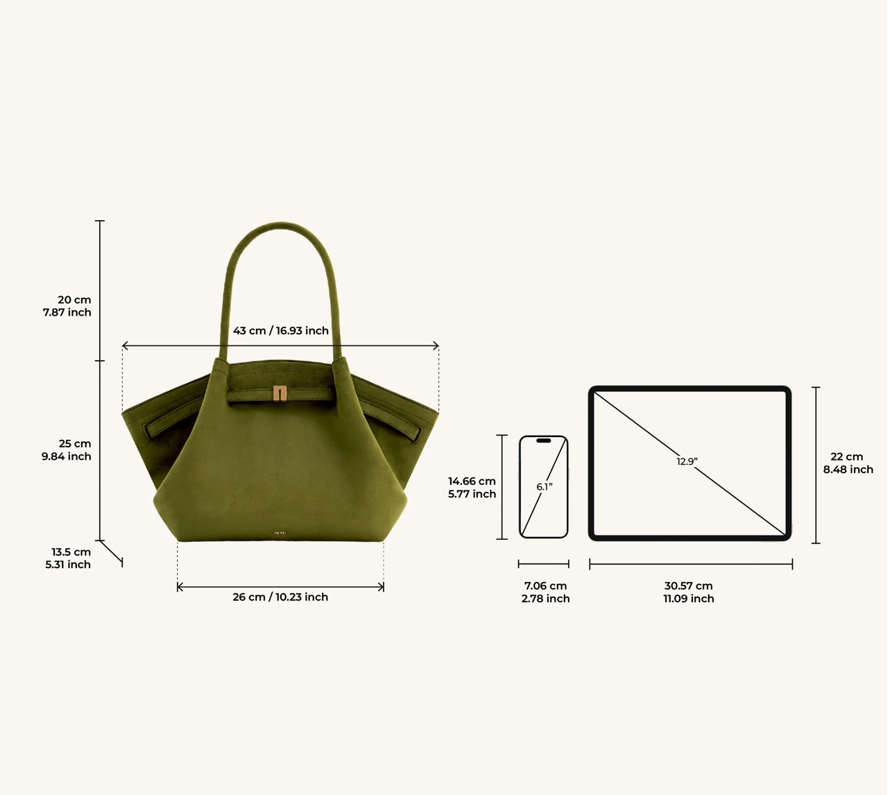JW PEI Hana Medium Faux Suede Tote Bag - Dark Olive