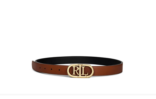 Ralph Lauren OVAL-LOGO REVERSIBLE LEATHER SKINNY BELT