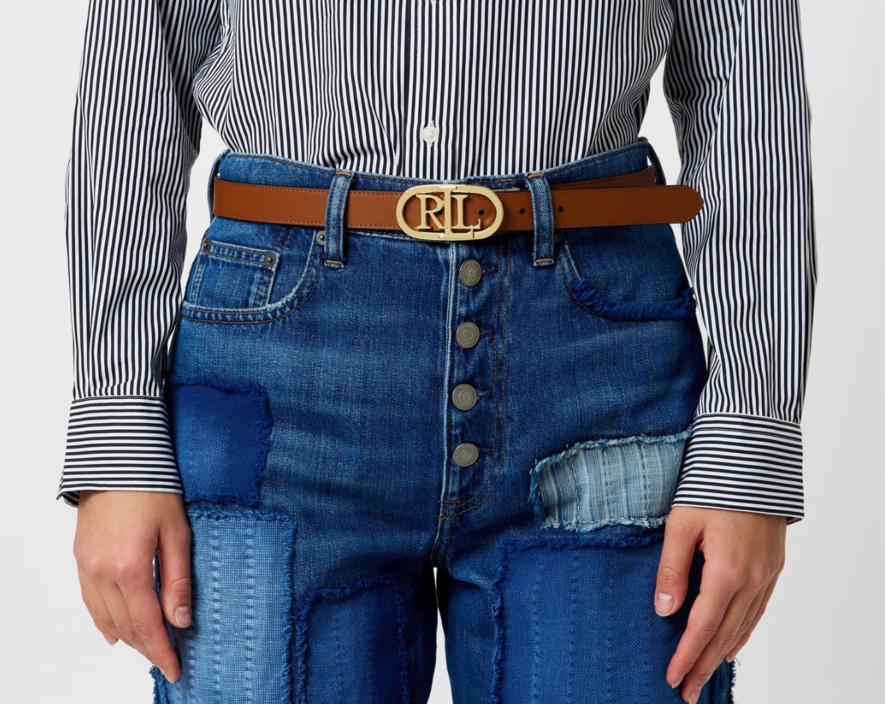Ralph Lauren OVAL-LOGO REVERSIBLE LEATHER SKINNY BELT