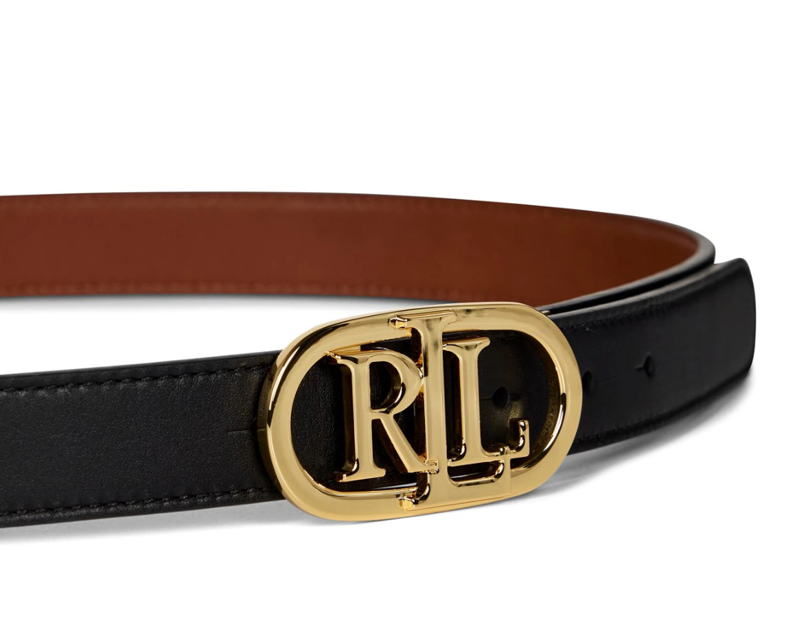 Ralph Lauren OVAL-LOGO REVERSIBLE LEATHER SKINNY BELT