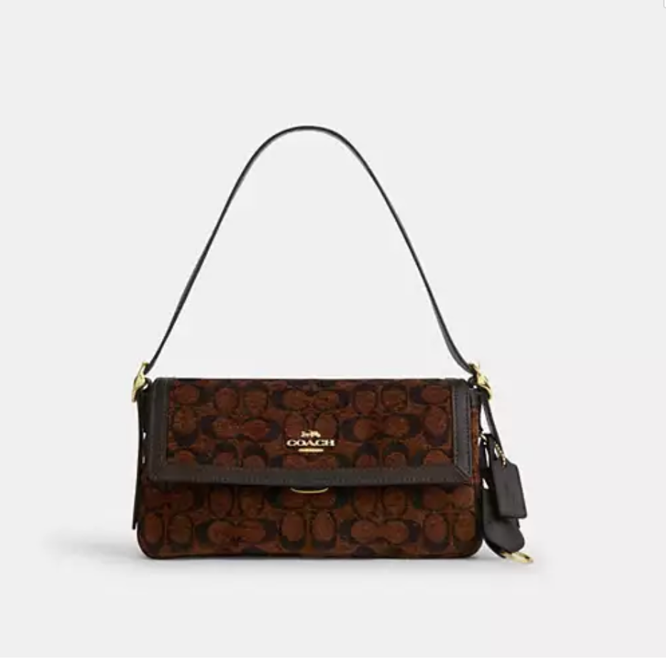 Coach Etta Small Flap Shoulder Bag In Signature Chenille - Truffle