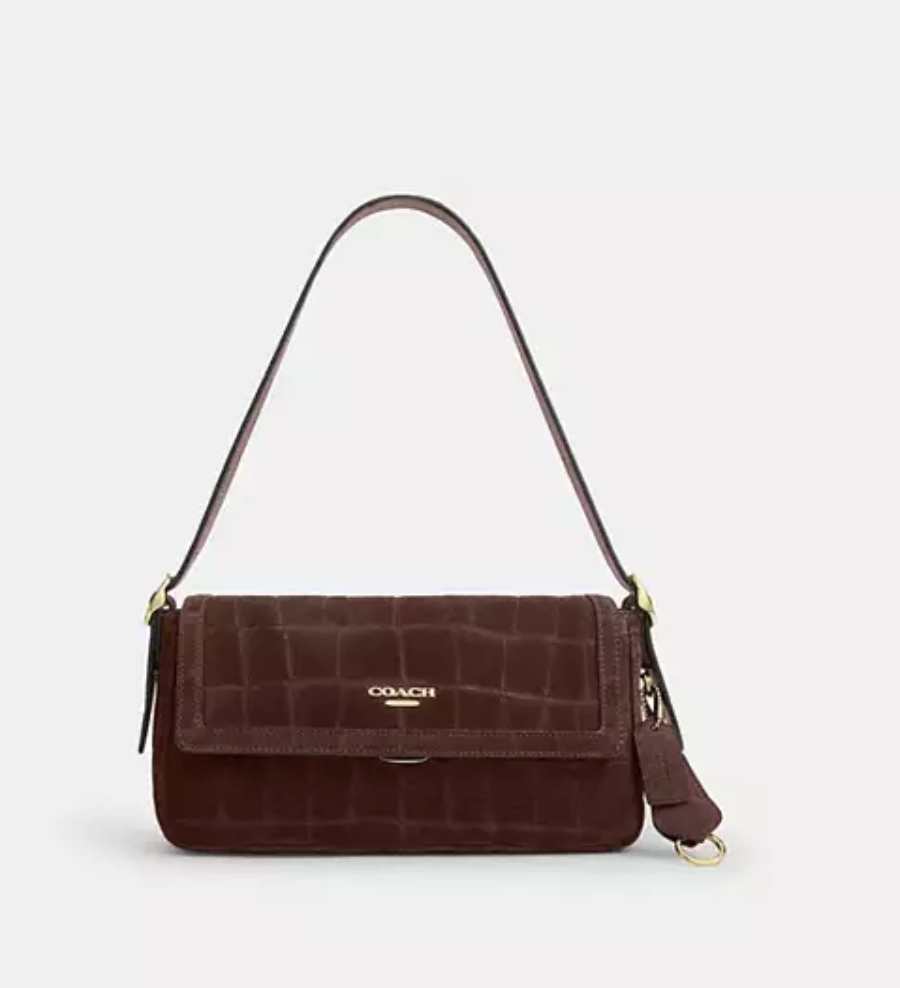 Coach Etta Small Flap Shoulder Bag Embossed Crocodile
