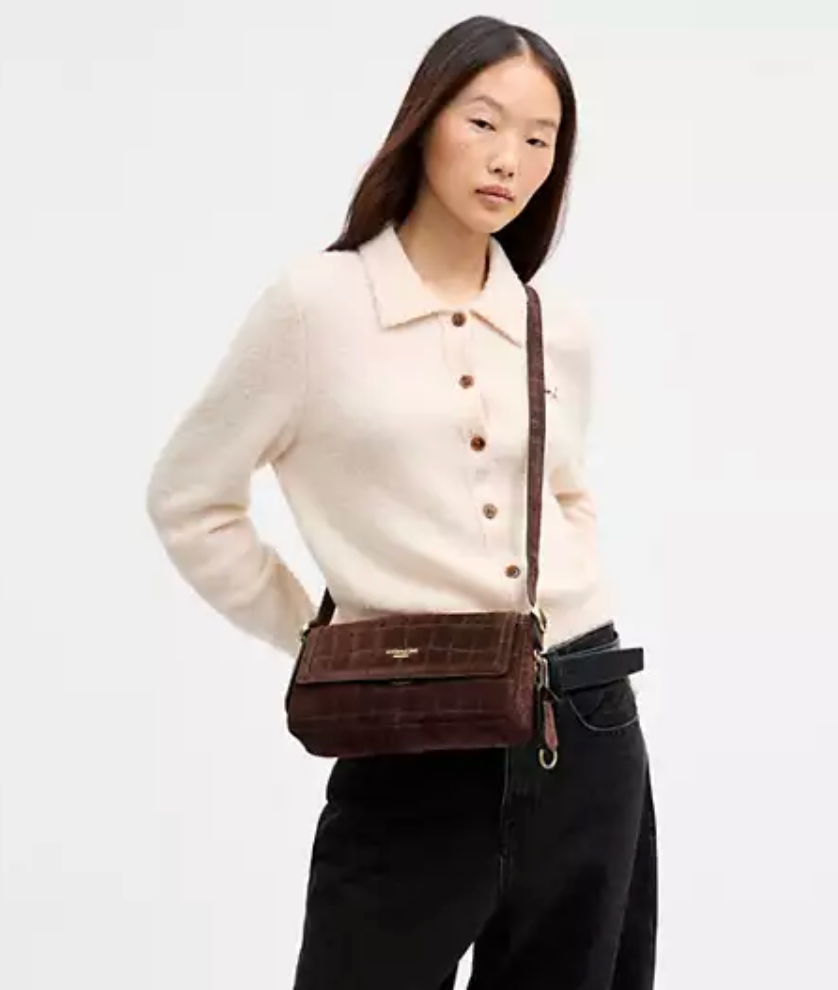 Coach Etta Small Flap Shoulder Bag Embossed Crocodile