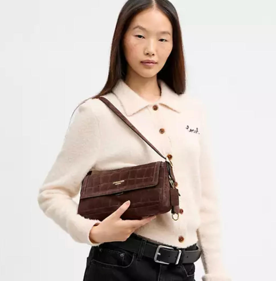 Coach Etta Small Flap Shoulder Bag Embossed Crocodile