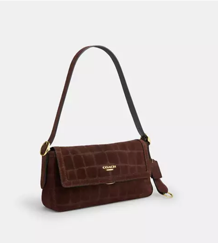 Coach Etta Small Flap Shoulder Bag Embossed Crocodile