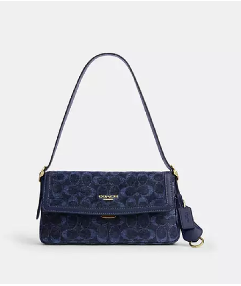 Coach Etta Small Flap Shoulder Bag In Signature Chenille - Navy