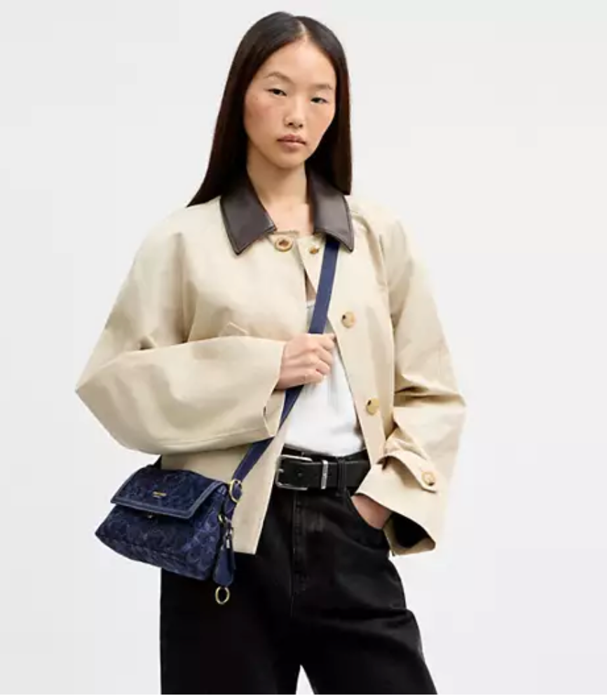 Coach Etta Small Flap Shoulder Bag In Signature Chenille - Navy