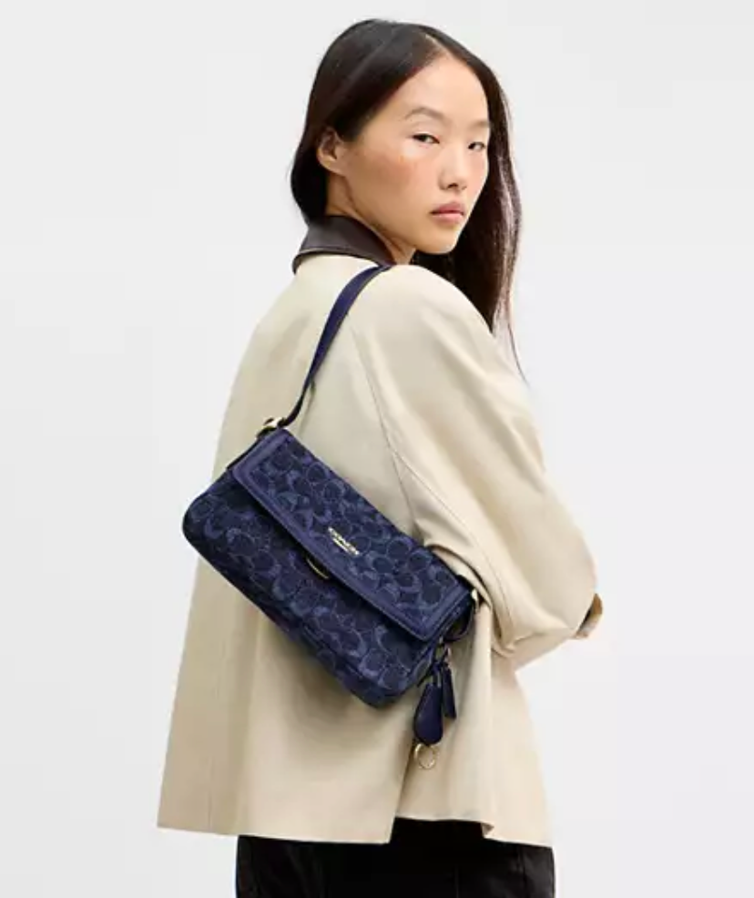 Coach Etta Small Flap Shoulder Bag In Signature Chenille - Navy