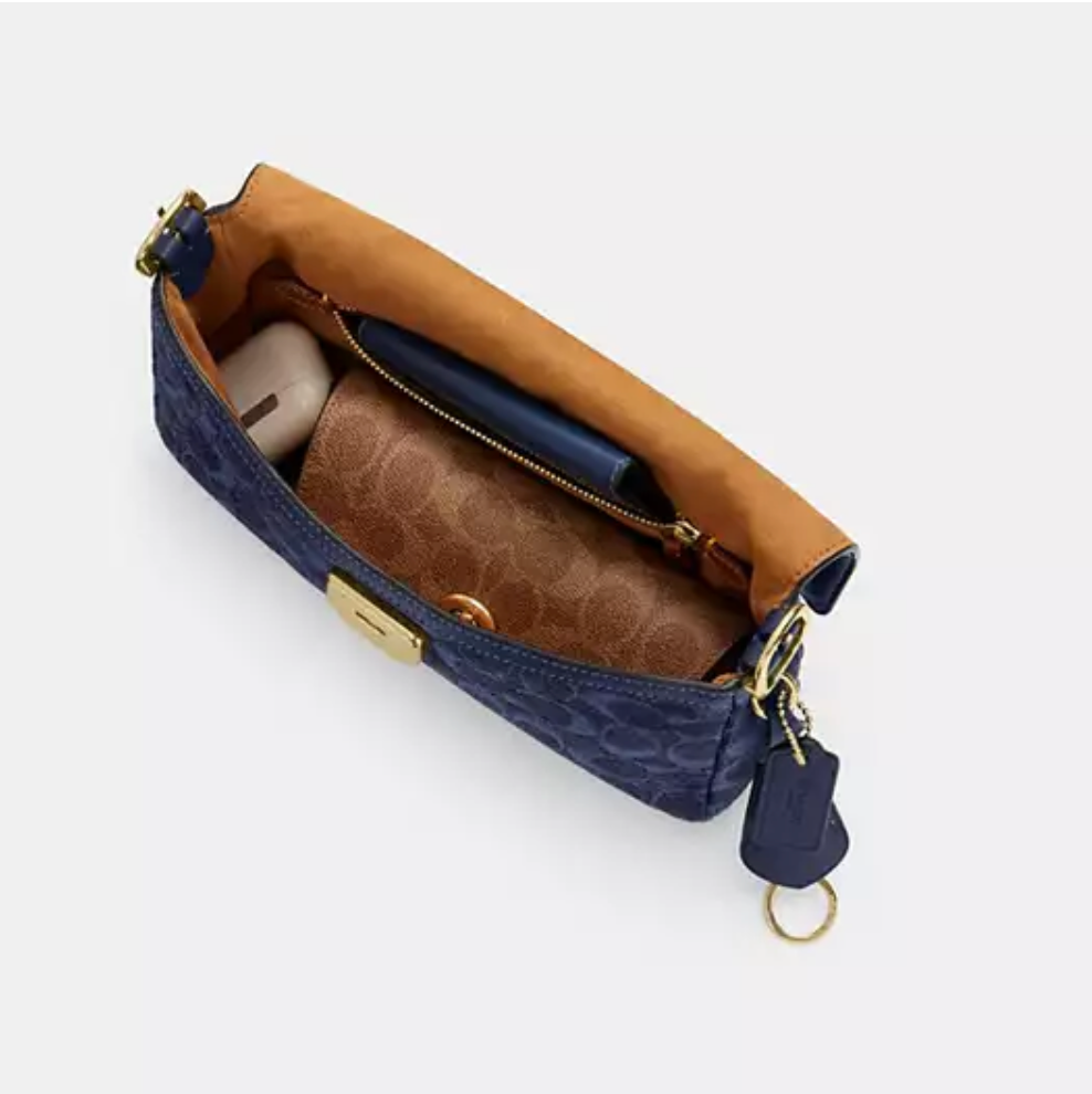 Coach Etta Small Flap Shoulder Bag In Signature Chenille - Navy