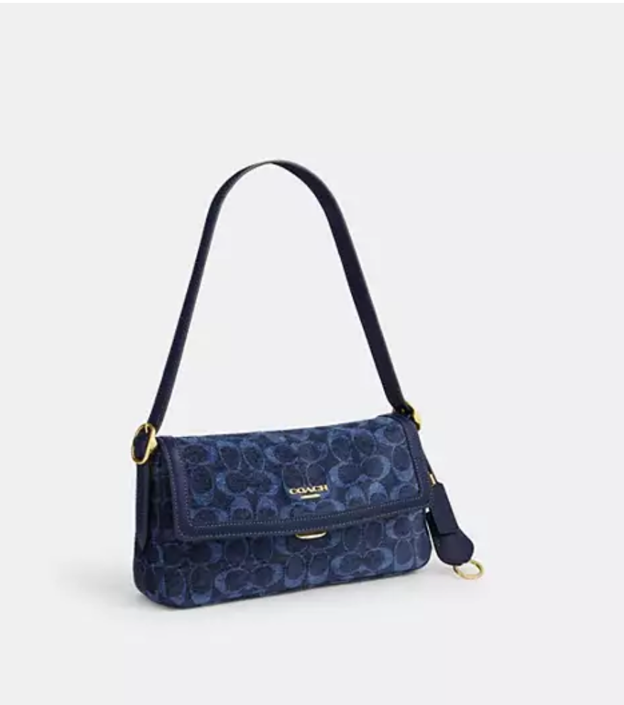 Coach Etta Small Flap Shoulder Bag In Signature Chenille - Navy