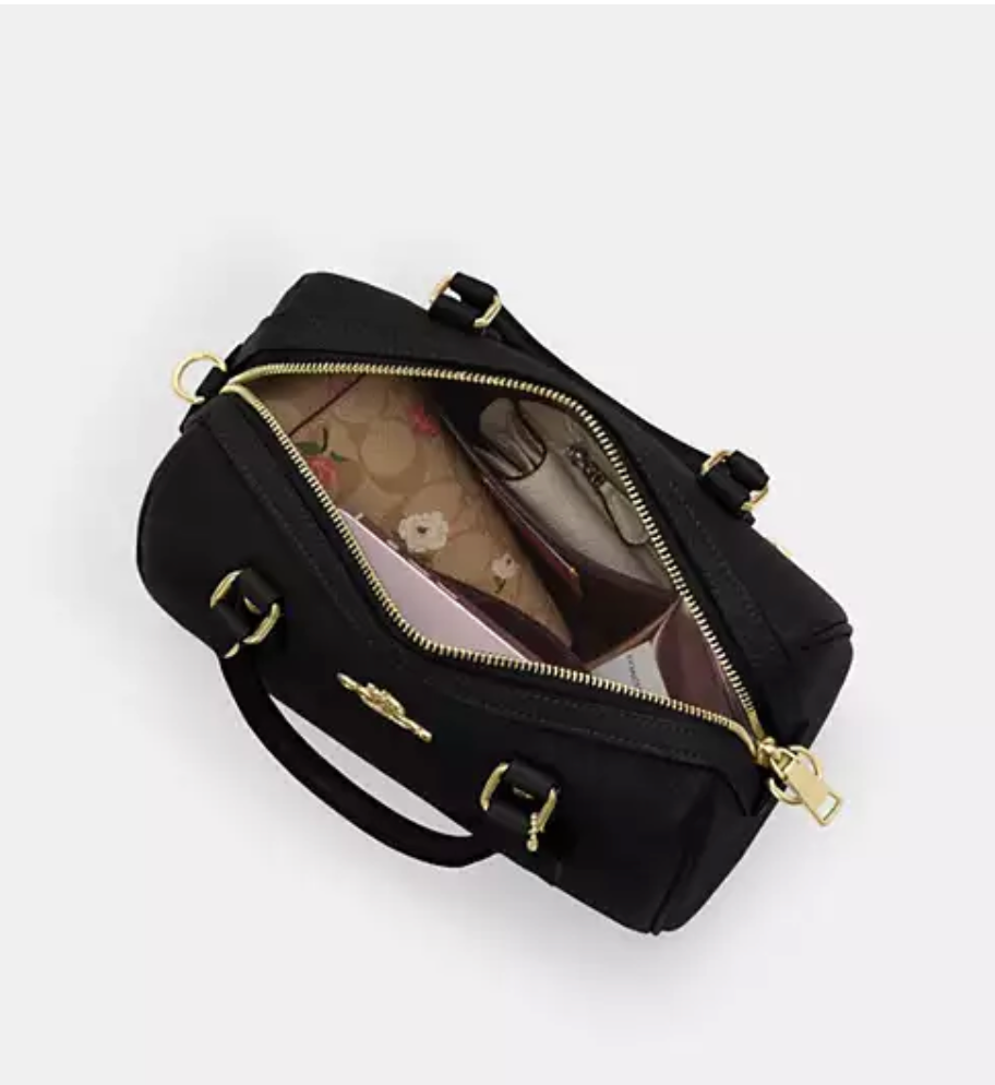 Coach Rowan Satchel Bag Pebbled Leather - Gold/Black