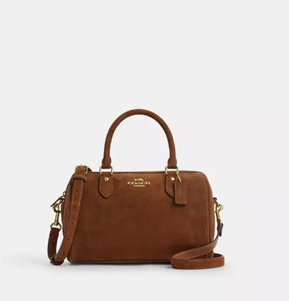 Coach Rowan Satchel Bag Suede - Warm/Brown