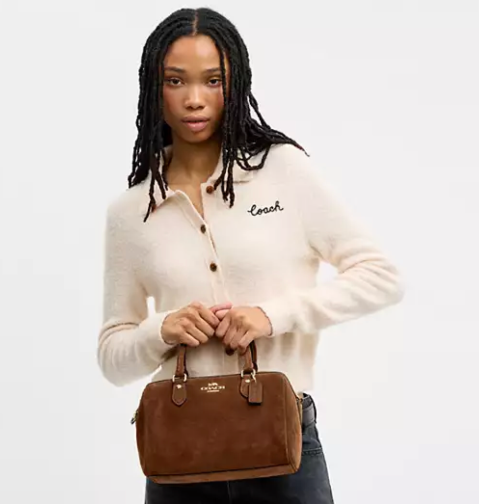 Coach Rowan Satchel Bag Suede - Warm/Brown