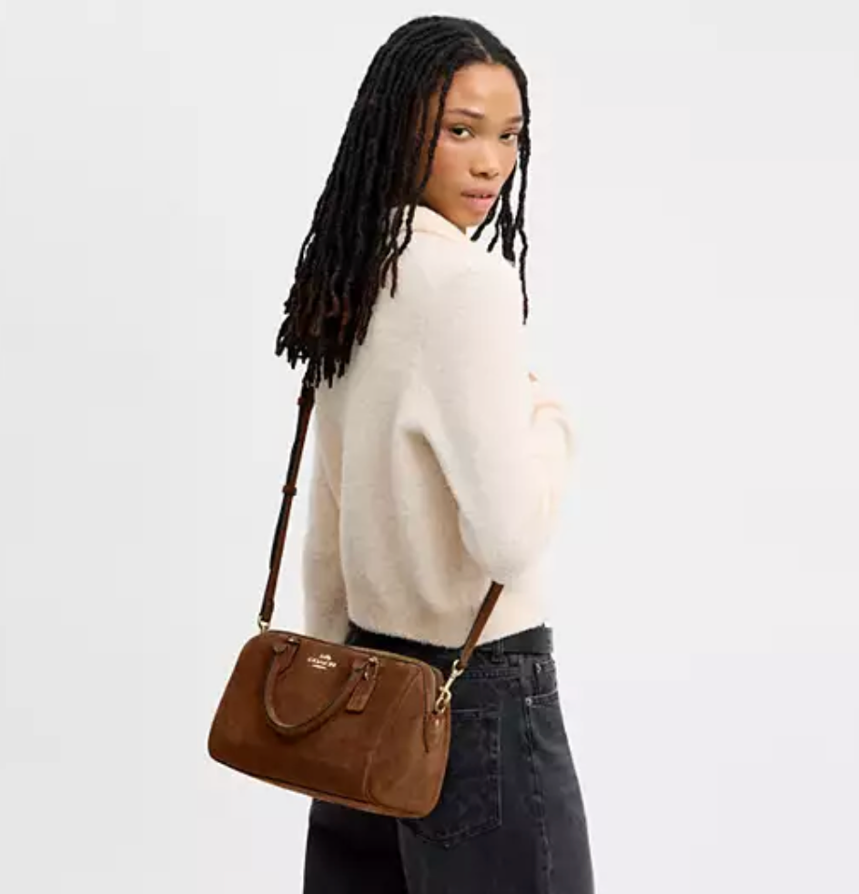 Coach Rowan Satchel Bag Suede - Warm/Brown