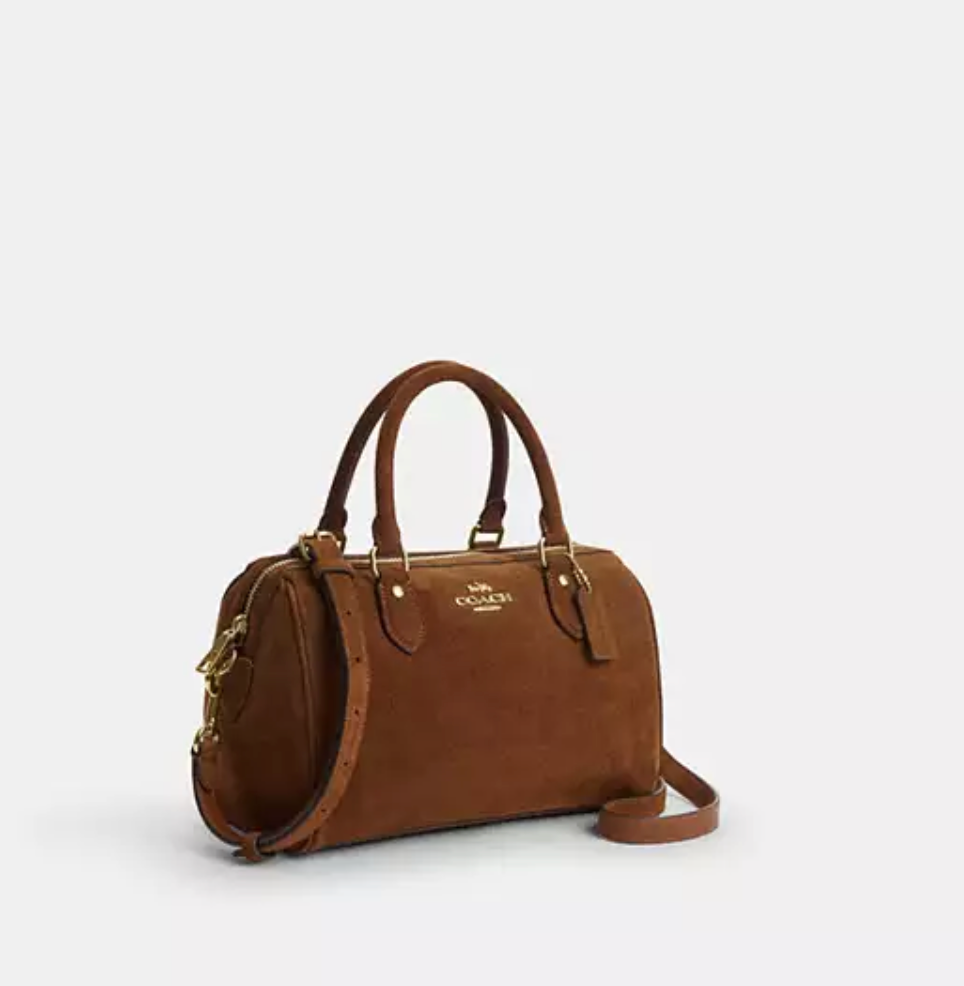 Coach Rowan Satchel Bag Suede - Warm/Brown