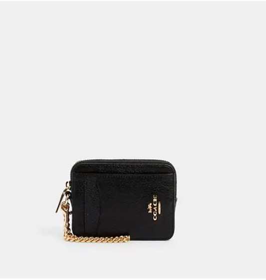 Coach Zip Card Case Pebbled Leather - Gold/Black