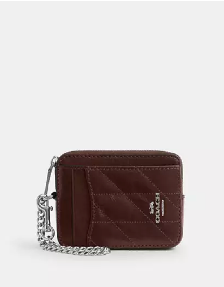 Coach Zip Card Case With Quilting - Silver/Maple