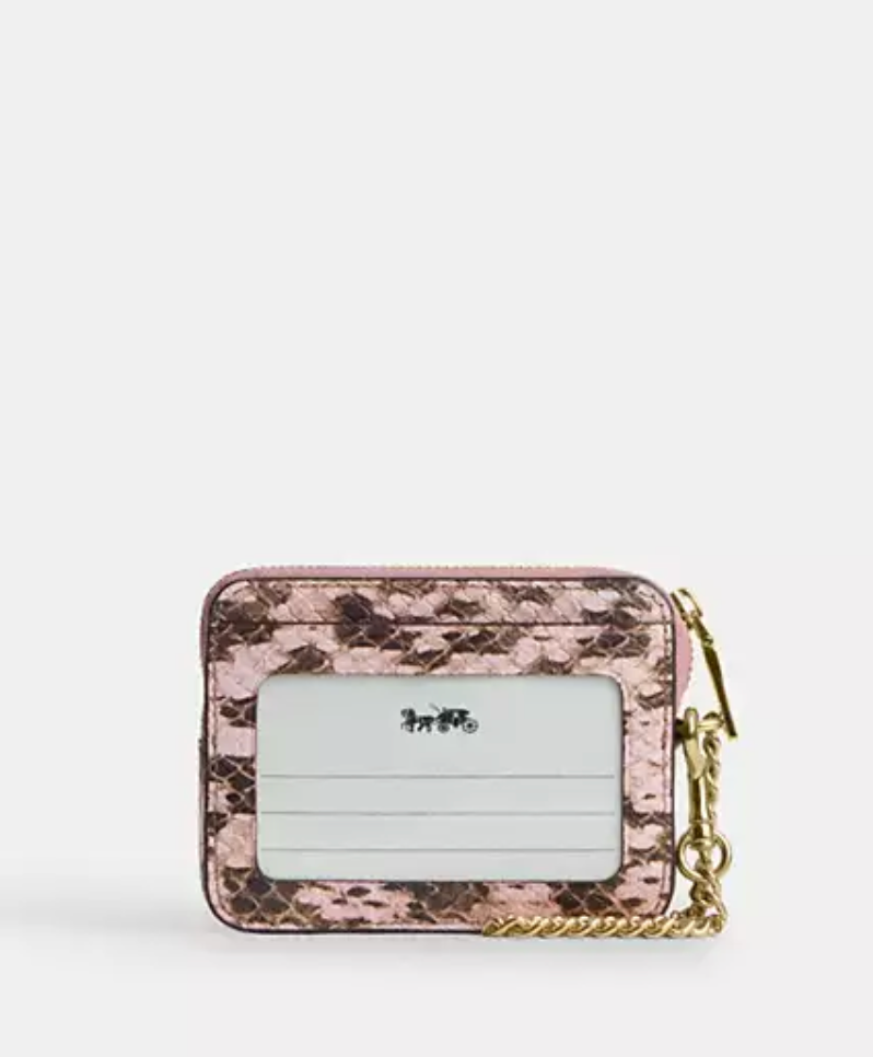 Coach Zip Card Case Snake Embossed Leather - Gold/Pink