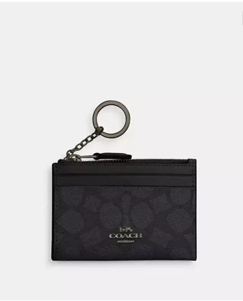 Coach Mini Skinny ID Case In Signature Canvas - Charcoal/Black