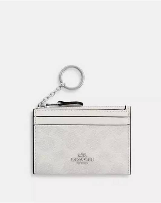 Coach Mini Skinny ID Case In Signature Canvas - Silver/Chalk