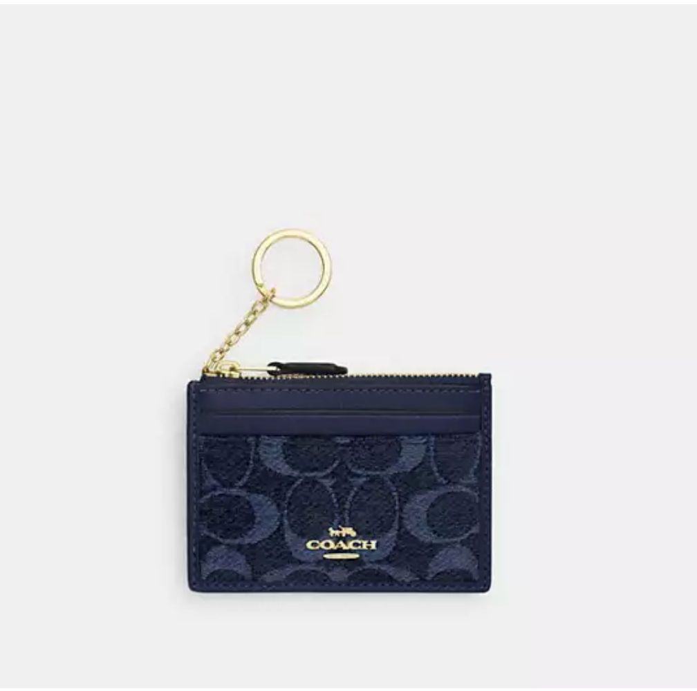 Coach Mini Skinny ID Case In Signature Chenille - Gold/Navy