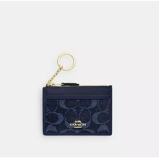 Coach Mini Skinny ID Case In Signature Chenille - Gold/Navy