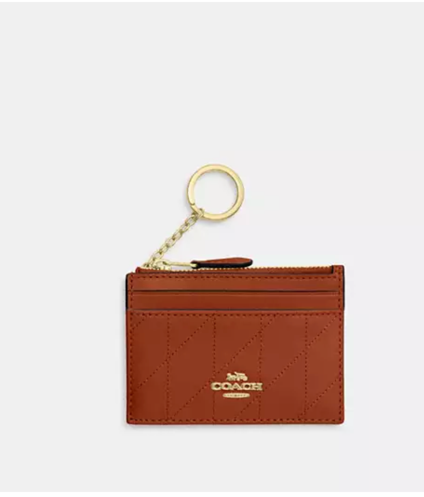 Coach Mini Skinny Id Case With Quilting - Gold/Cinnamon