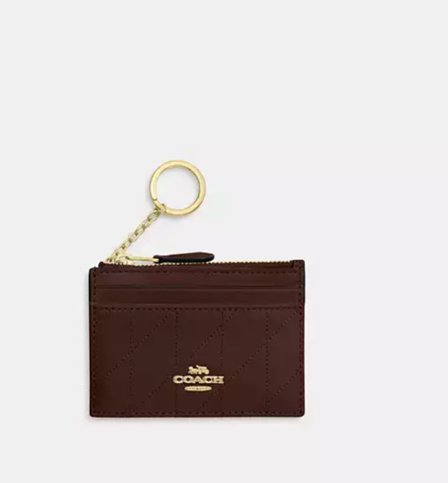 Coach Mini Skinny Id Case With Quilting - Gold/Maple