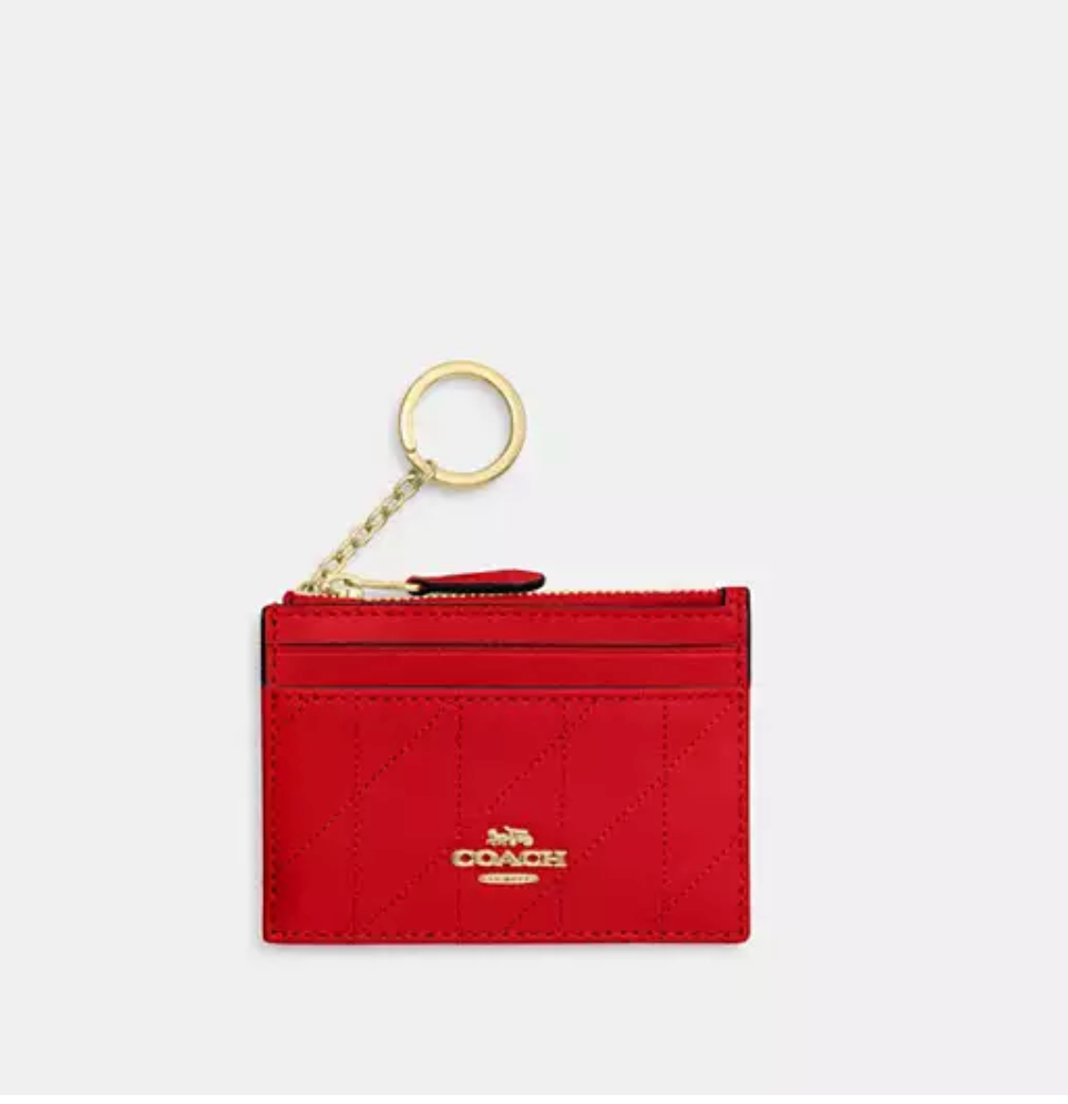 Coach Mini Skinny Id Case With Quilting - Candy Apple