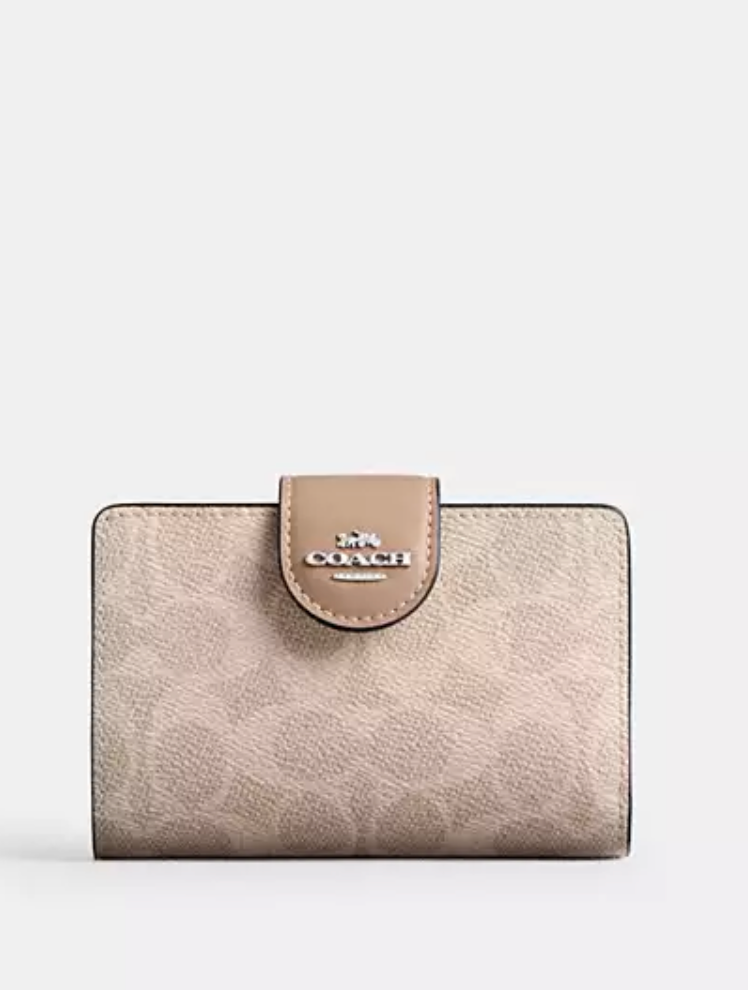 Coach Medium Corner Zip Wallet In Signature Canvas - Sand/Taupe