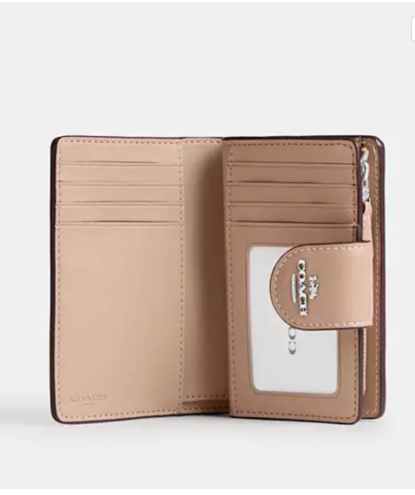 Coach Medium Corner Zip Wallet In Signature Canvas - Sand/Taupe