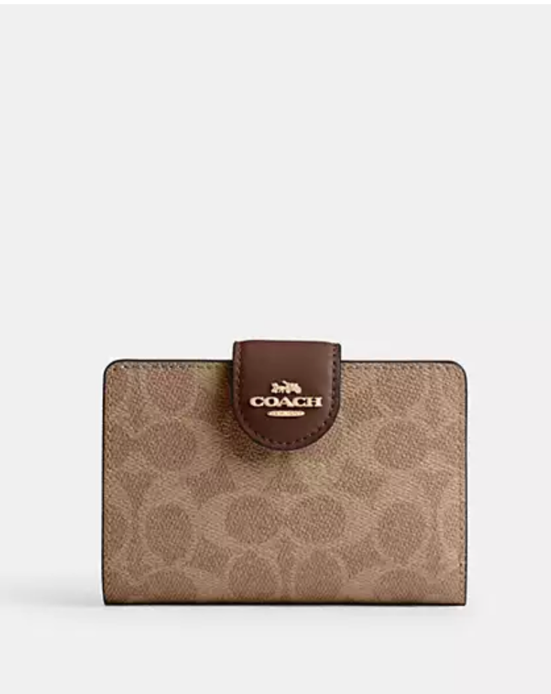 Coach Medium Corner Zip Wallet In Signature Canvas - Tan/Brown