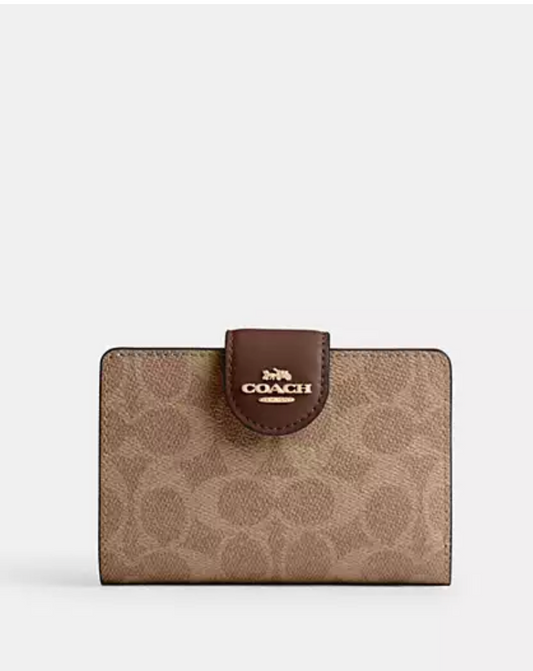 Coach Medium Corner Zip Wallet In Signature Canvas - Tan/Brown